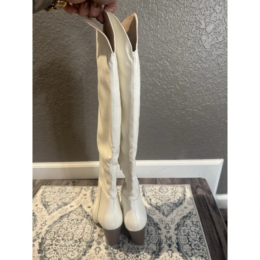 Oasis Society Clara Tall Knee High Western Boots White 7.5
